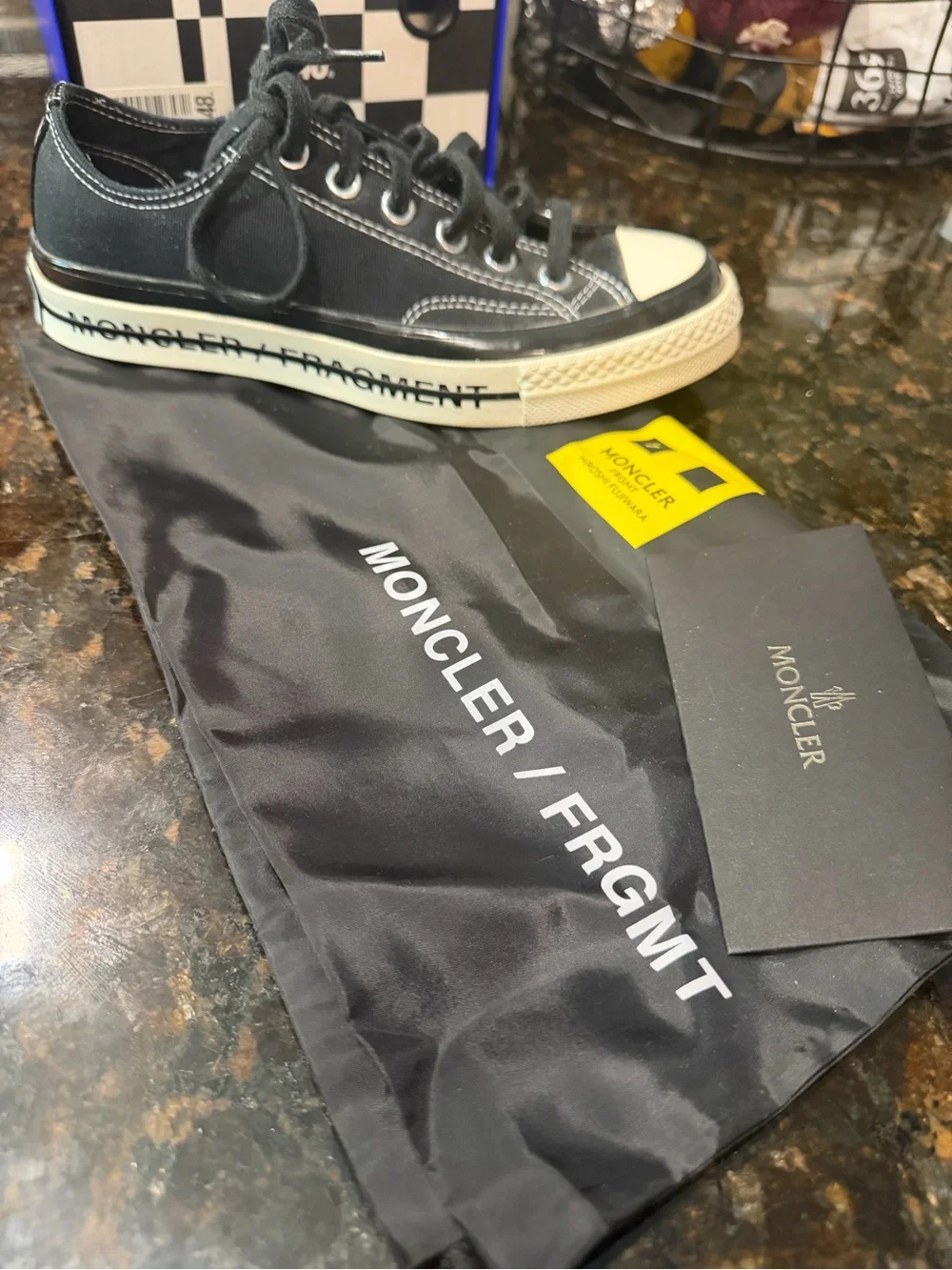 Moncler Black Low-Top Canvas Sneakers with White Toe Cap. UNISEX M-4.5 W-6.5